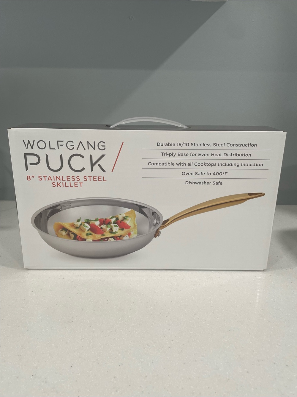 Wolfgang Puck 8” Stainless Steel Skillet with Gold Handle – New in Box